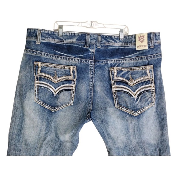 Encrypted Blue Jeans Mens 48 Big Altered Distressed Wide Leg (49x30.25) - Picture 1 of 14
